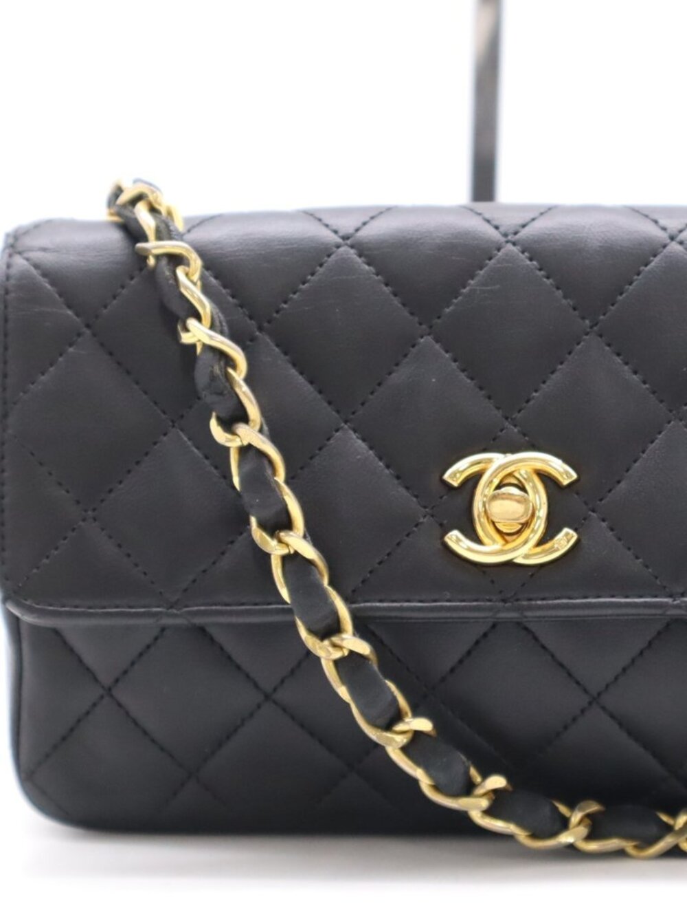 CHANEL Black Quilted Lambskin Flap Bag with Gold Chain & CC Turnlock